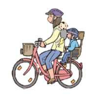 イラスト：幼児を乗せることができる場合　後ろ座席に1人・おんぶ