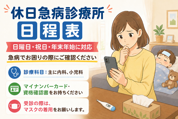 日曜日・祝日・年末年始の休日に急病でお困りの際にご確認ください。