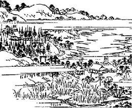 写真：国安神社と仮殿（江戸名所図会）