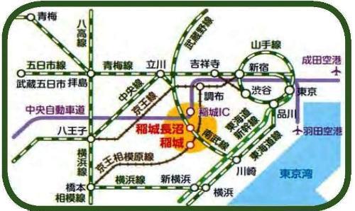 イラスト：稲城市へのアクセス　路線地図