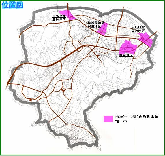 地図：市施行土地区画整理事業の位置図