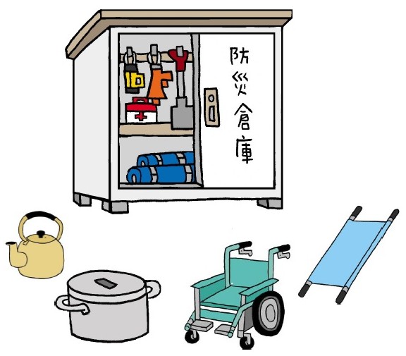 Illustration of Disaster Prevention Warehouse and Equipment